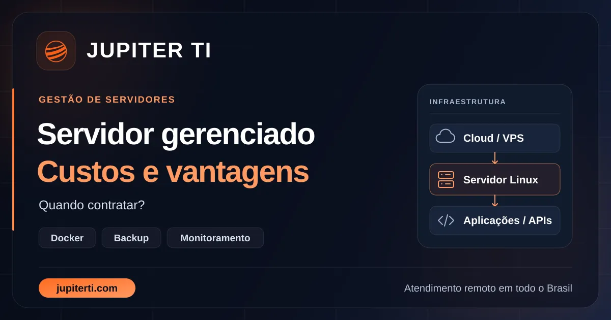 Cloud e VPS conectados a servidor Linux e aplicações em uma infraestrutura gerenciada